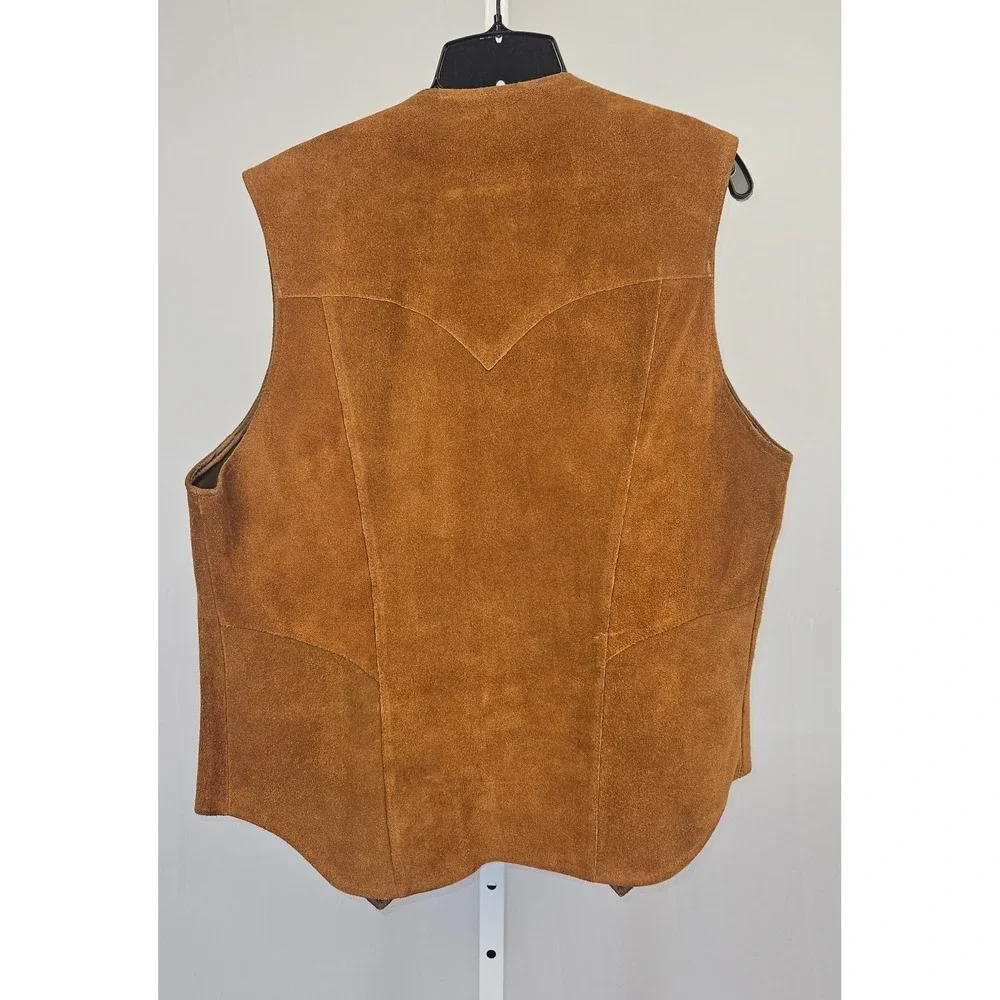 Vintage Pioneer Wear Suede Leather Western Vest Concho Snap Mens 42L USA Cognac